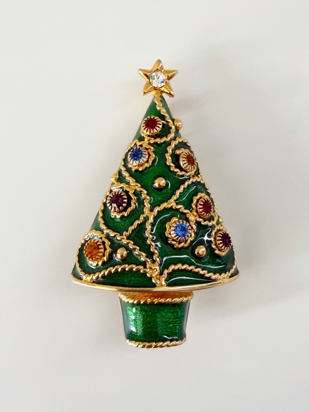Vintage Christmas Enamel Christmas Tree Rhinestones Earrings Set Brooch Signed W